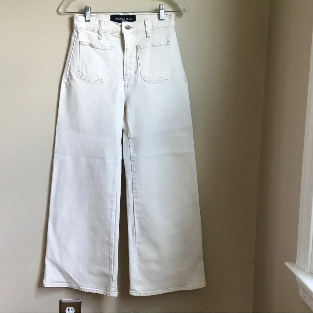 NEW Veronica Beard Grant Wide Leg Crop High Rise Ecru Jeans Size 25 - Picture 3 of 12